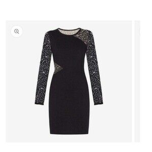 BCBG Max Azaria Women's Jorden Lace Contrast Bodycon Long Sleeve Black Dress, S